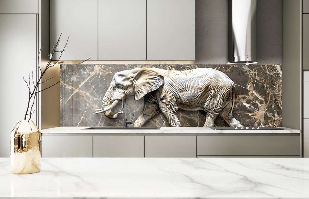 Elegant Elephant Marble - Glass Kitchen Backsplash-BacksplashArtworks