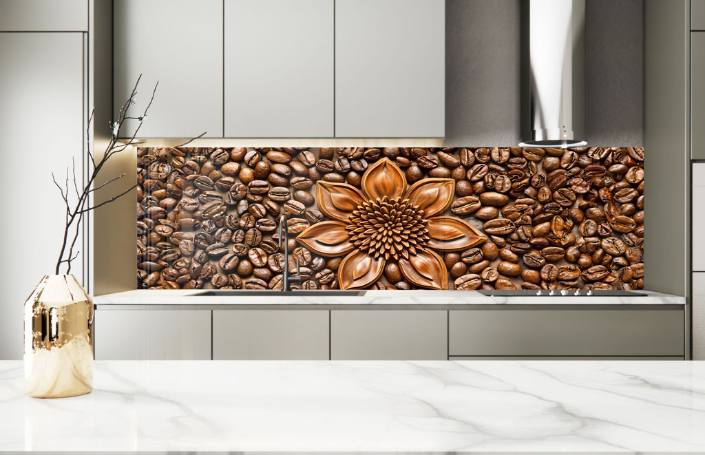 Coffee Blossom Delight - Glass Kitchen Backsplash-BacksplashArtworks
