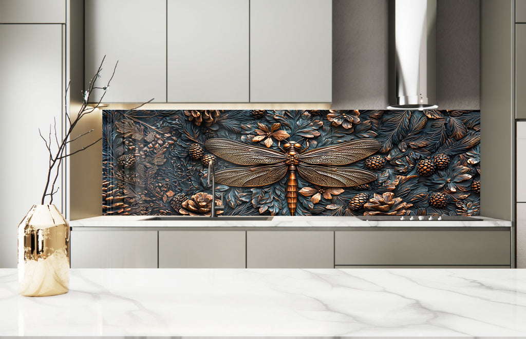 Vivid Dragonfly - Glass Kitchen Backsplash-BacksplashArtworks