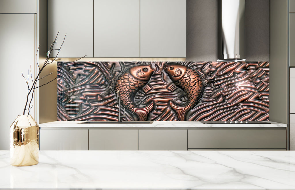 Feng Shui Koi Fish - Tempered Glass Kitchen Backsplash-BacksplashArtworks