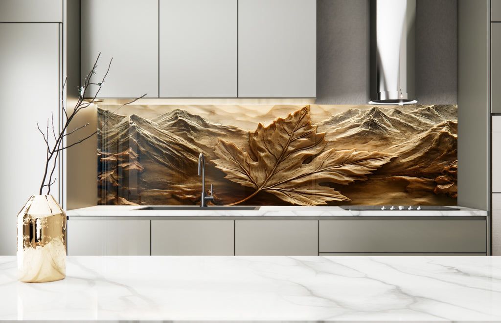 Rustic Maple Leaf - Glass Kitchen Backsplash-BacksplashArtworks