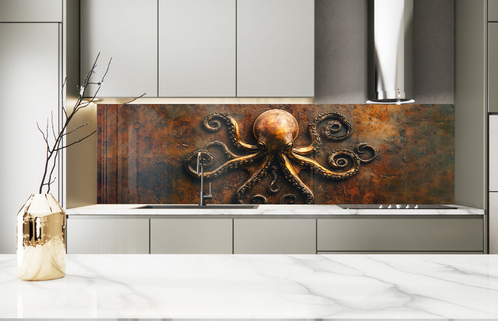 Vintage Octopus - Glass Kitchen Backsplash-BacksplashArtworks