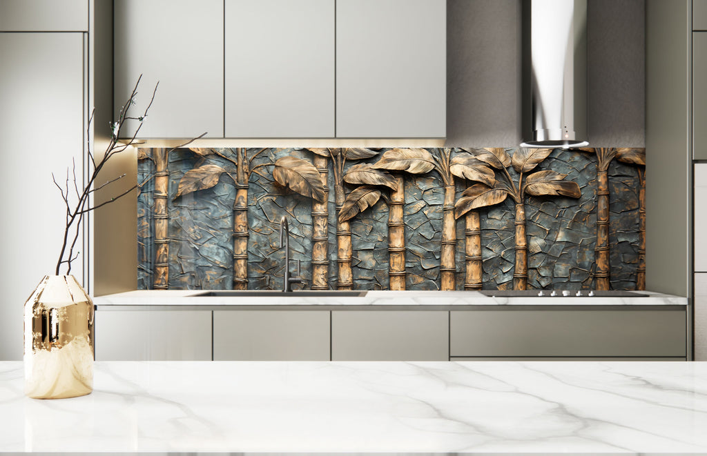 Golden Bamboo - Glass Kitchen Backsplash-BacksplashArtworks