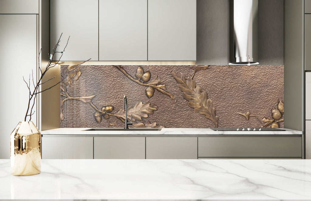 Timeless Oak Elegance Luxurious - Glass Kitchen Backsplash-BacksplashArtworks