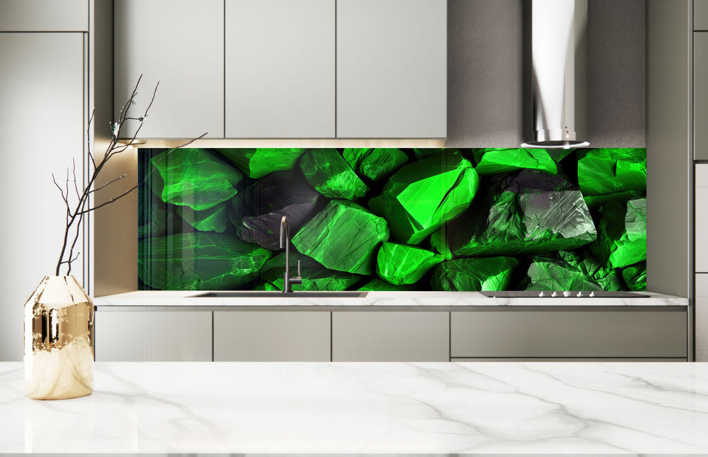 Emerald Stone Elegance - Glass Kitchen Backsplash-BacksplashArtworks