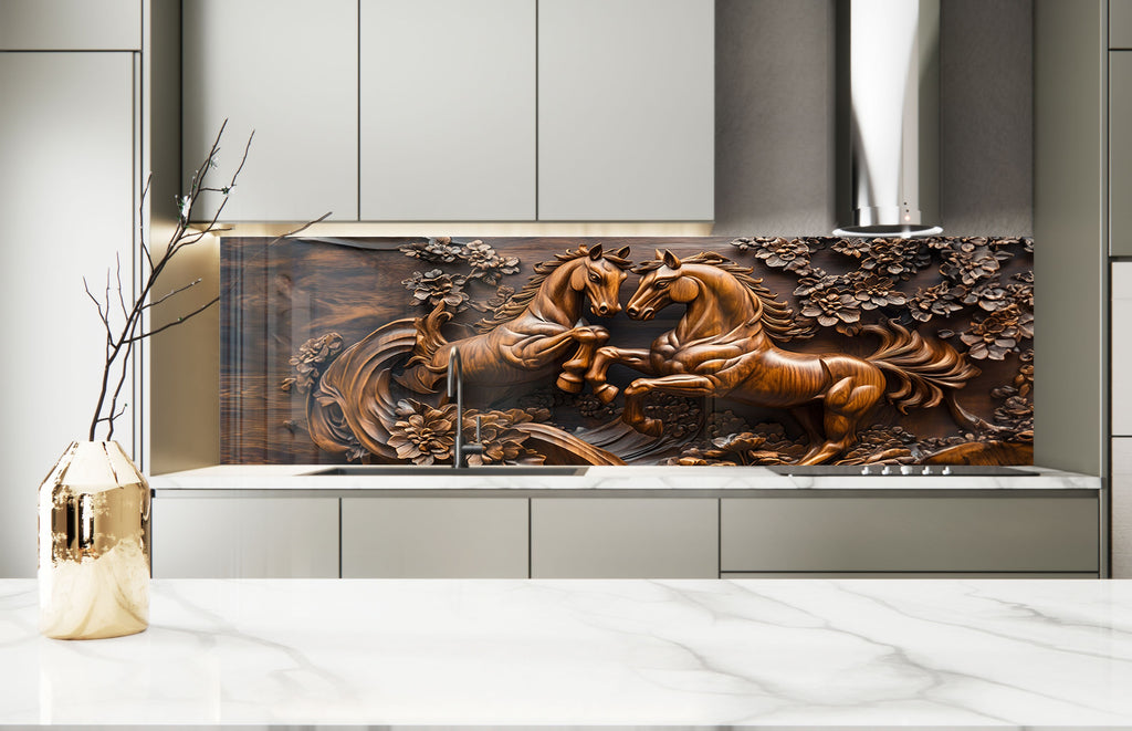 Majestic Stallions - Glass Kitchen Backsplash-BacksplashArtworks