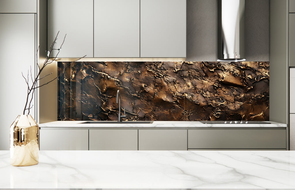 Bronze Lava Effect - Glass Kitchen Backsplash-BacksplashArtworks