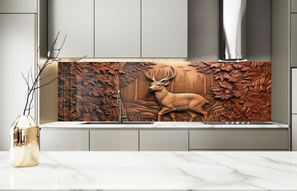 Majestic Deer Forest - Tempered Glass Kitchen Backsplash-BacksplashArtworks
