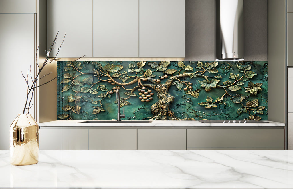 Bronze Tree of Life Stained - Glass Kitchen Backsplash-BacksplashArtworks