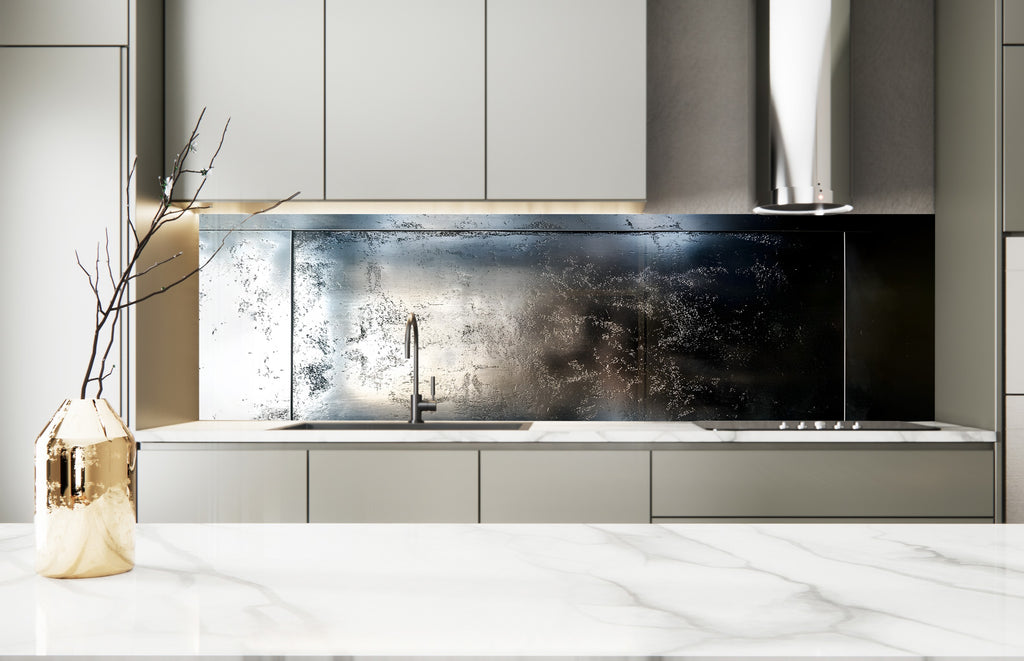 Sleek Dark Metallic - Glass Kitchen Backsplash-BacksplashArtworks