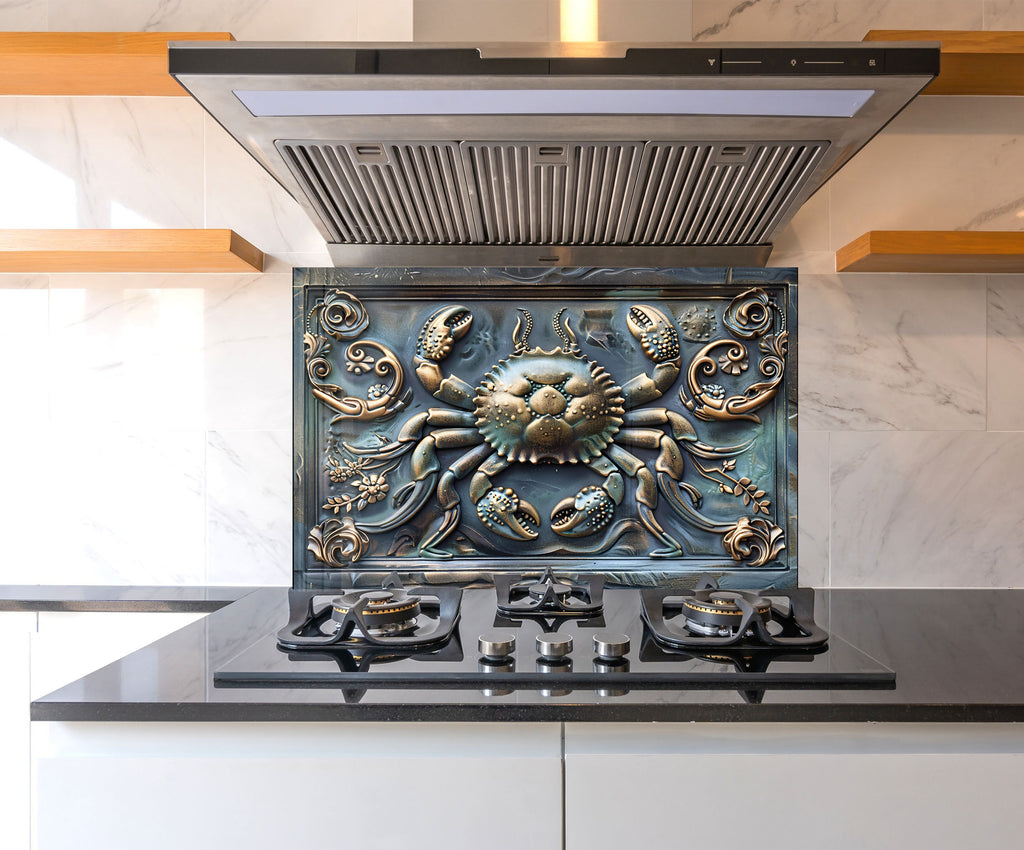 Vintage Crab - Tempered Glass Kitchen Backsplash-BacksplashArtworks