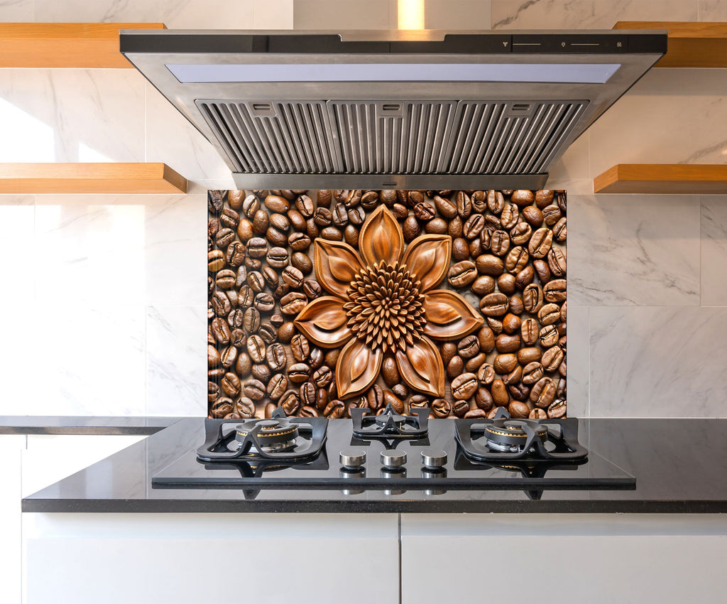 Coffee Blossom Delight - Glass Kitchen Backsplash-BacksplashArtworks