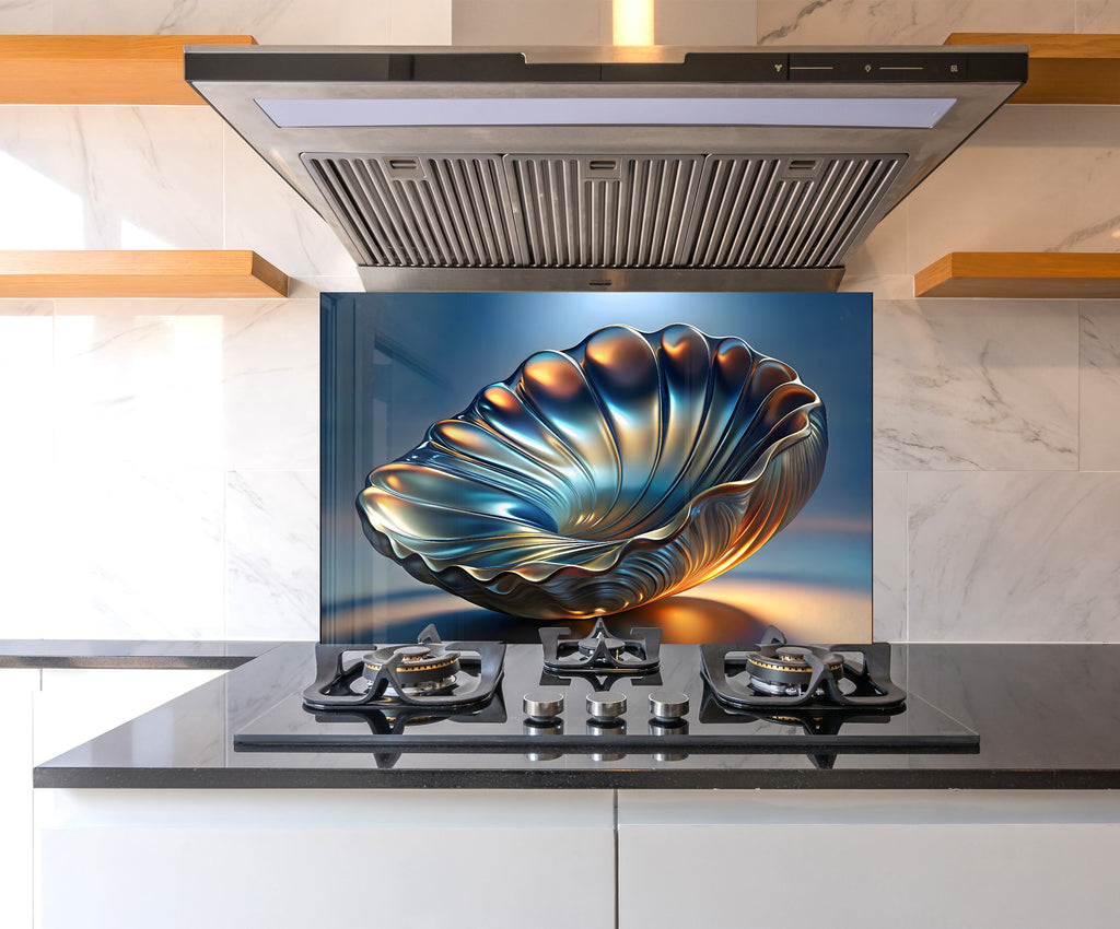 Lustrous Shell - Glass Kitchen Backsplash-BacksplashArtworks