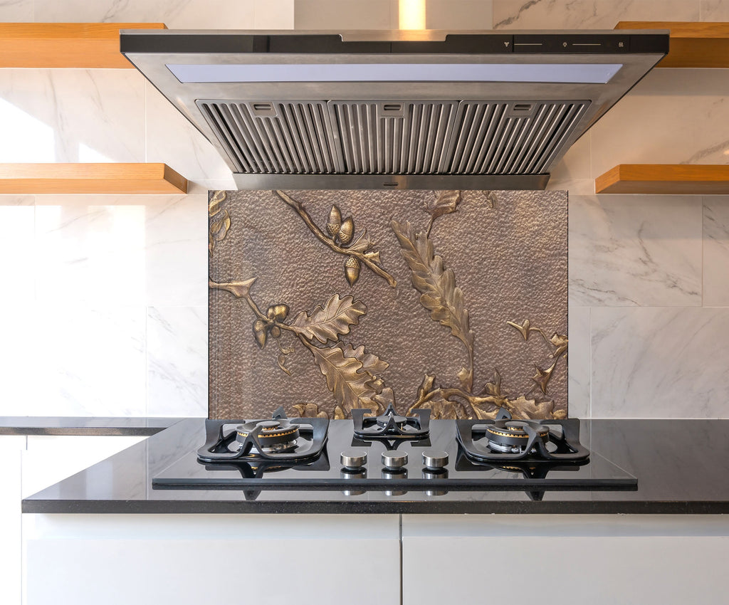 Timeless Oak Elegance Luxurious - Glass Kitchen Backsplash-BacksplashArtworks