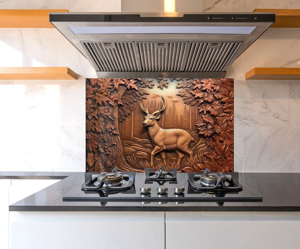 Majestic Deer Forest - Tempered Glass Kitchen Backsplash-BacksplashArtworks