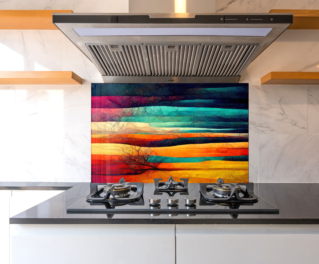 Vibrant Abstract Landscape Wall Art - Tempered Glass Kitchen Backsplash-BacksplashArtworks