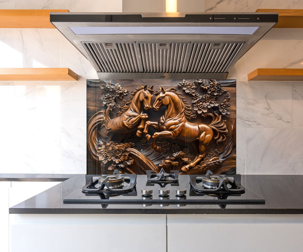 Majestic Stallions - Glass Kitchen Backsplash-BacksplashArtworks