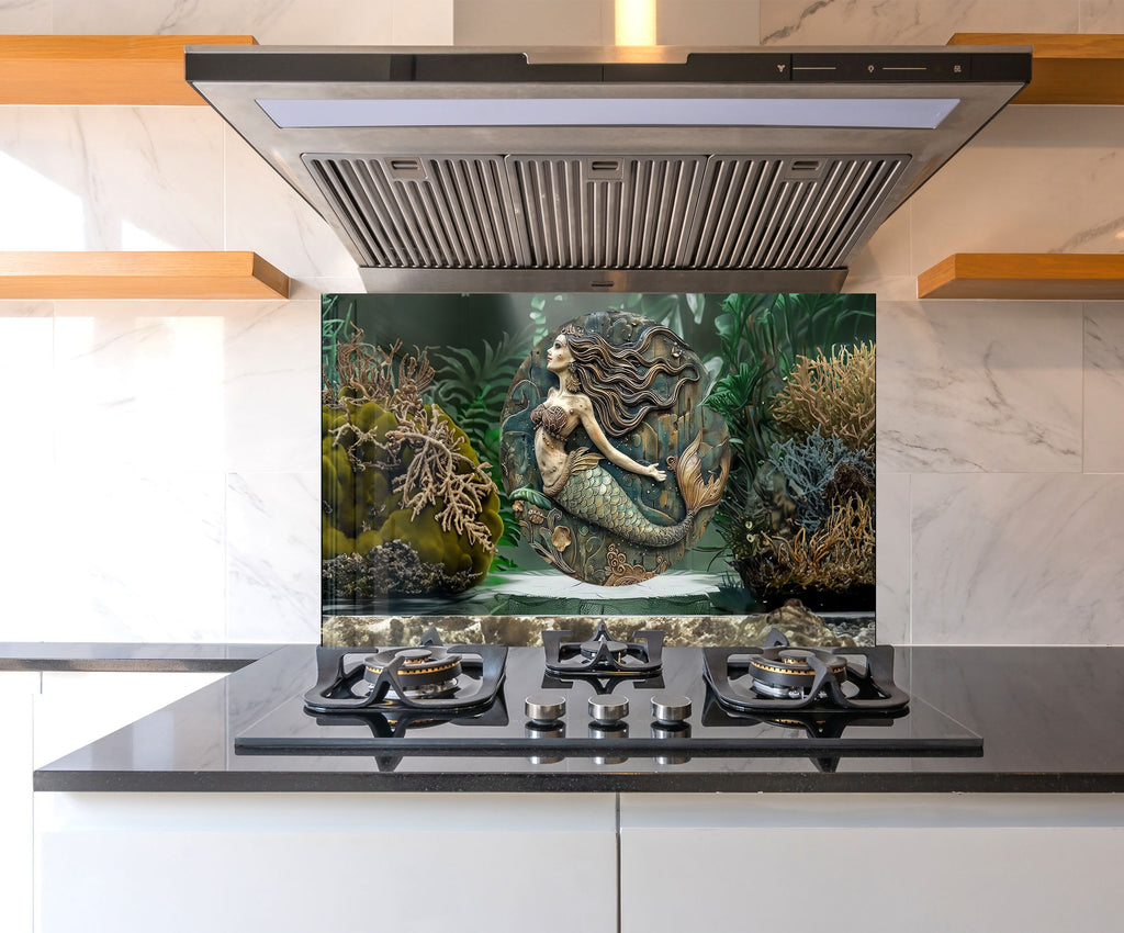 Vintage Mermaid - Glass Kitchen Backsplash-BacksplashArtworks
