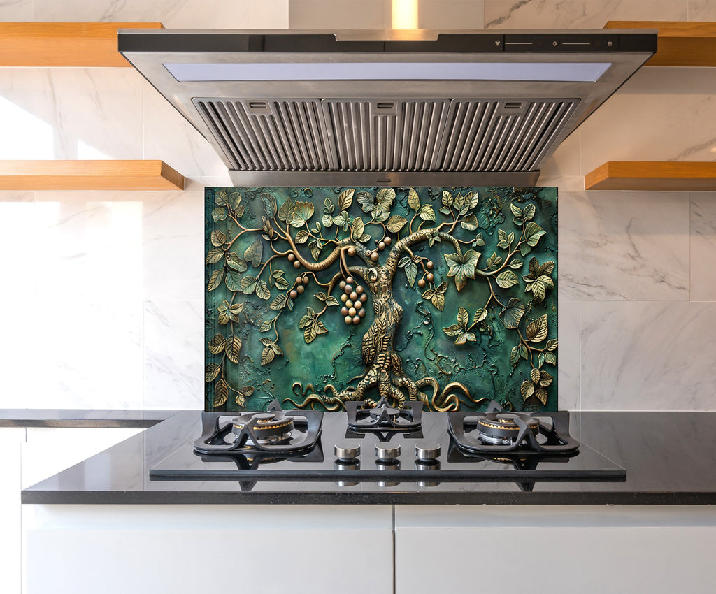 Bronze Tree of Life Stained - Glass Kitchen Backsplash-BacksplashArtworks