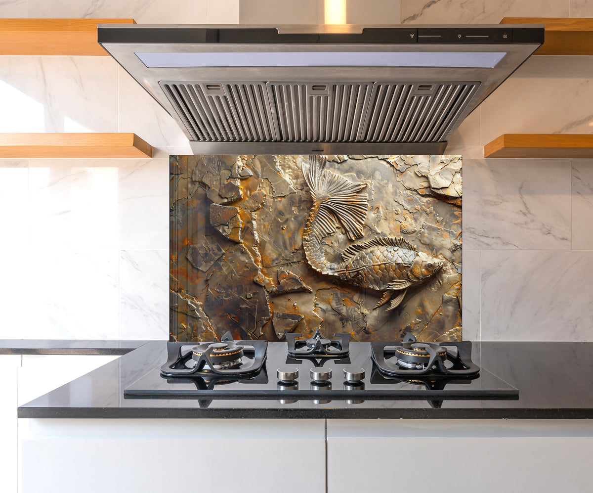 Fossilized Fish Glass Kitchen Backsplash | Backsplash Artworks ...