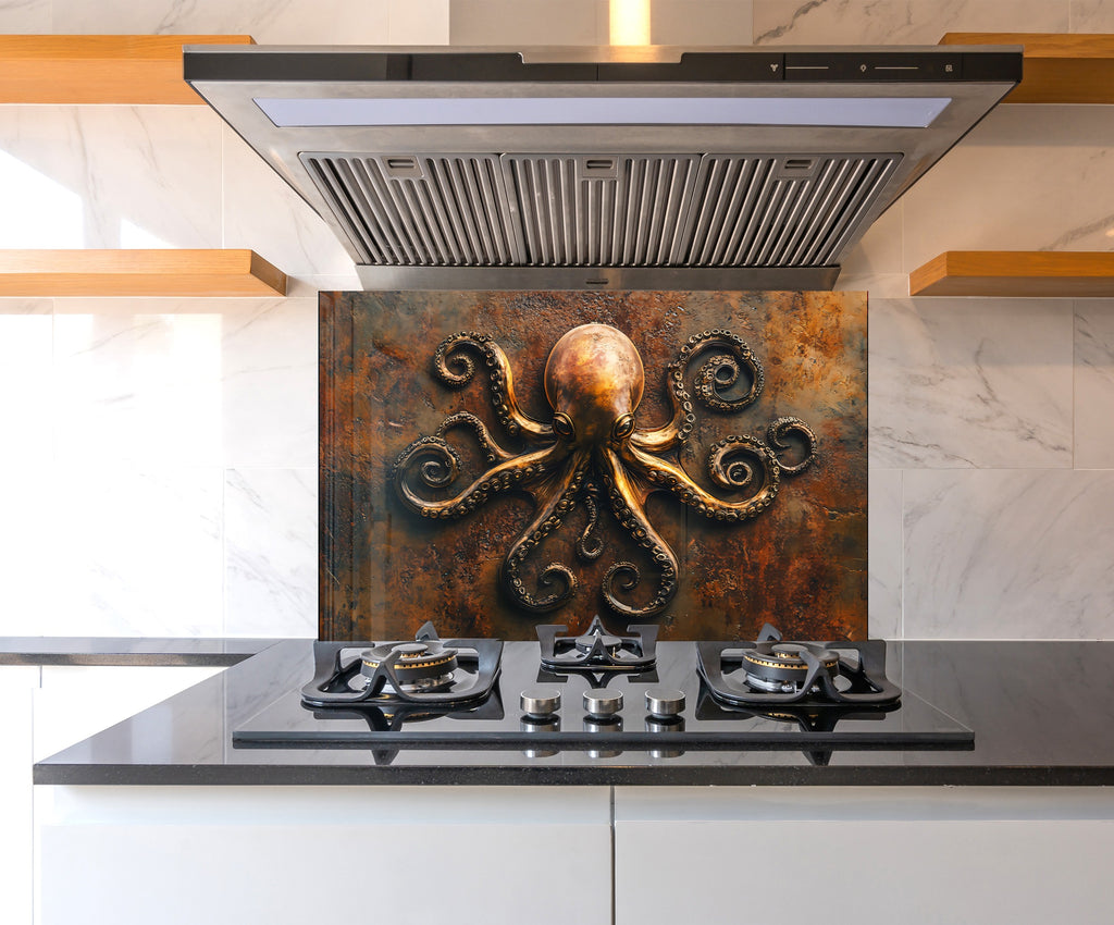 Vintage Octopus - Glass Kitchen Backsplash-BacksplashArtworks