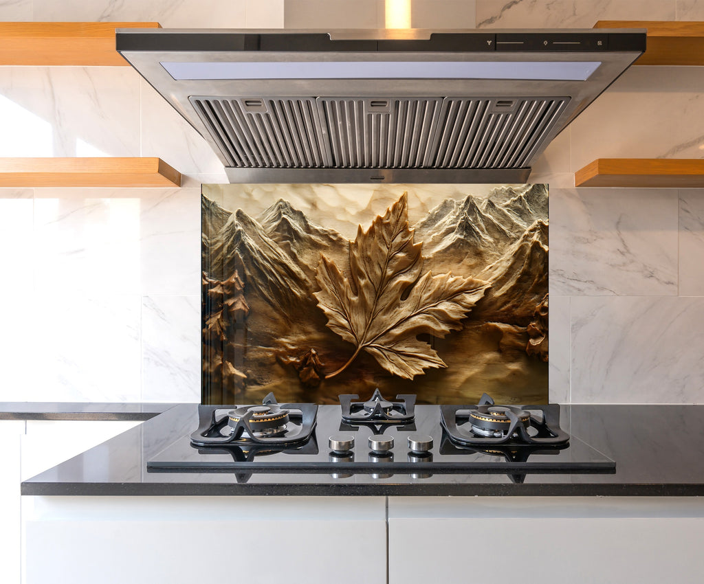 Rustic Maple Leaf - Glass Kitchen Backsplash-BacksplashArtworks