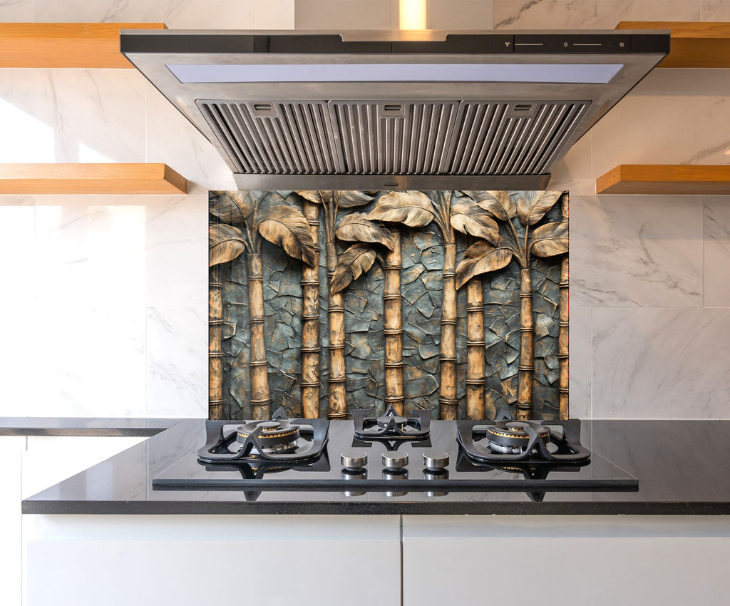 Golden Bamboo - Glass Kitchen Backsplash-BacksplashArtworks