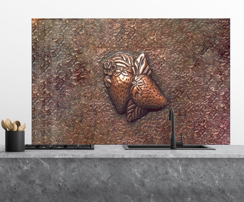 Elegant Strawberry Glass Kitchen Backsplash – Metallic Fruit Design-BacksplashArtworks