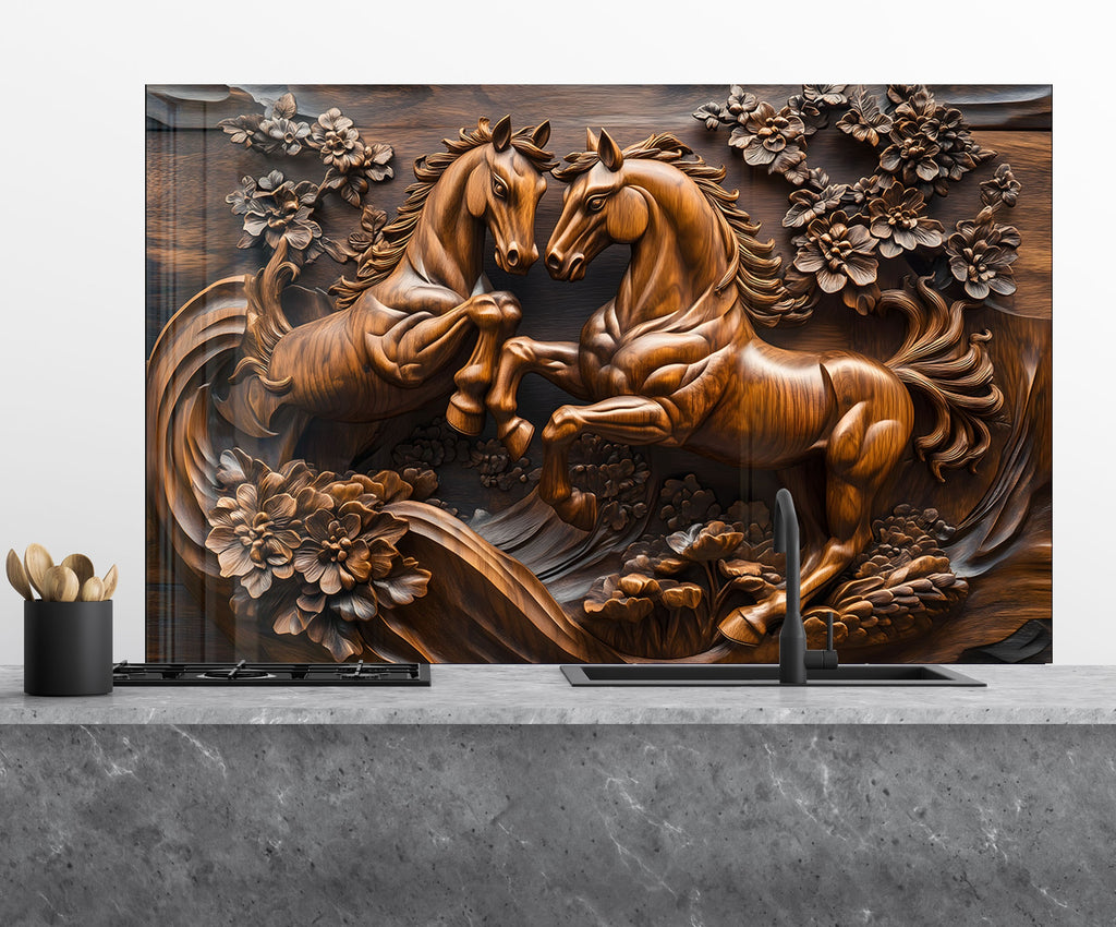 Majestic Stallions - Glass Kitchen Backsplash-BacksplashArtworks
