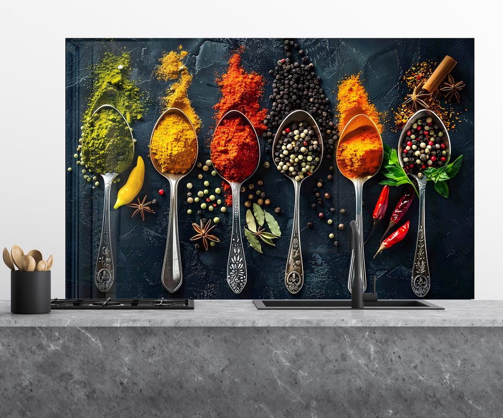 Spice Explosion - Tempered Glass Kitchen Backsplash-BacksplashArtworks