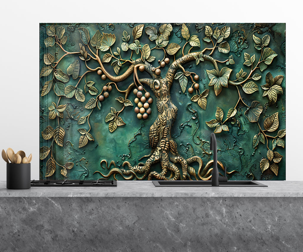 Bronze Tree of Life Stained - Glass Kitchen Backsplash-BacksplashArtworks