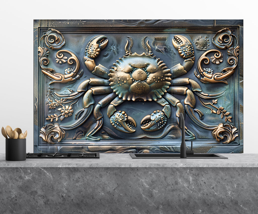 Vintage Crab - Tempered Glass Kitchen Backsplash-BacksplashArtworks