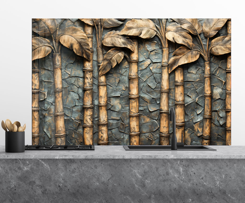 Golden Bamboo - Glass Kitchen Backsplash-BacksplashArtworks