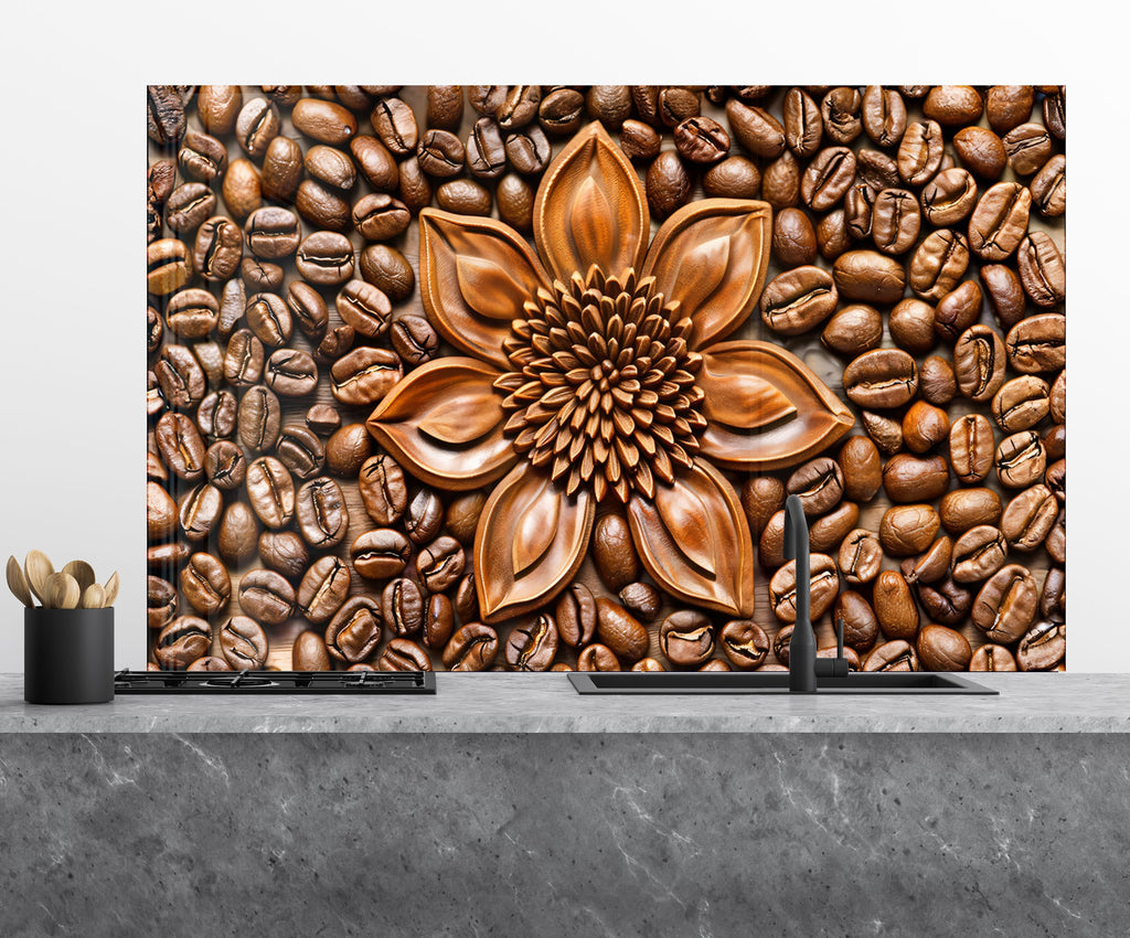 Coffee Blossom Delight - Glass Kitchen Backsplash-BacksplashArtworks