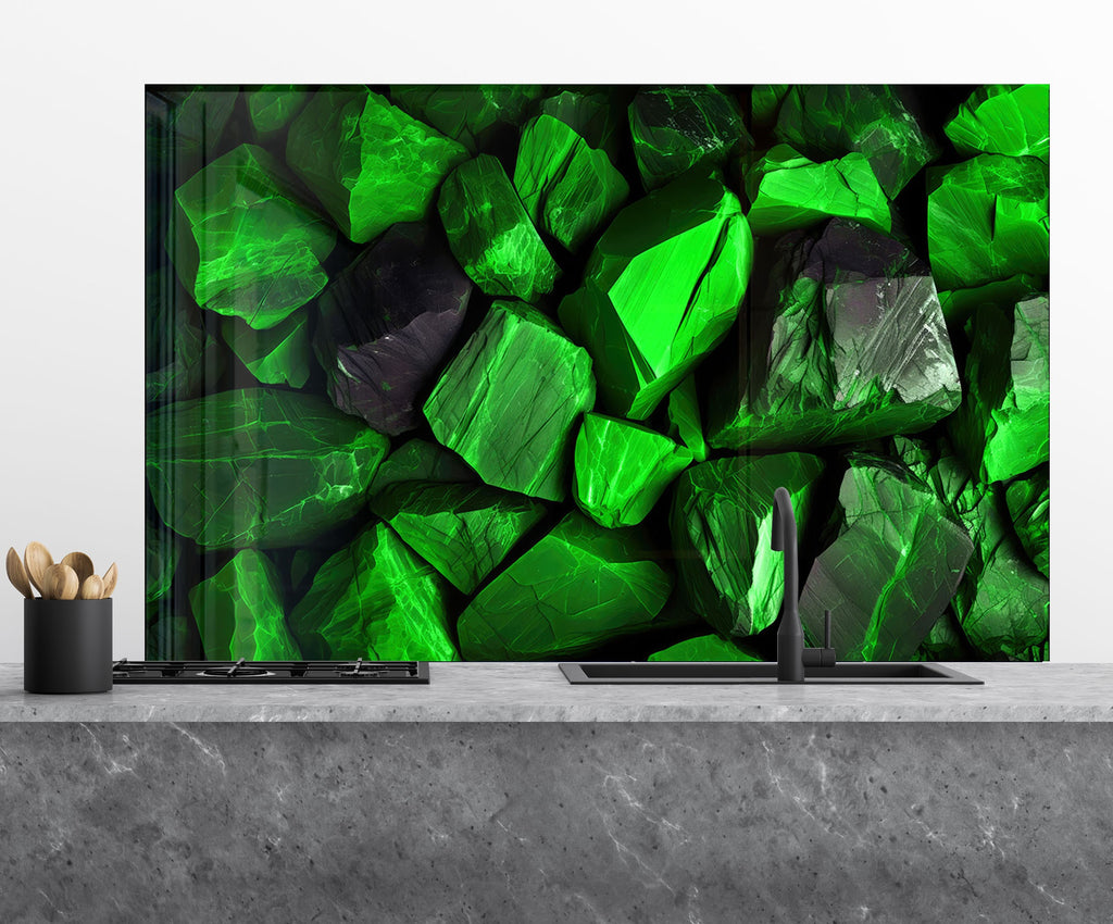 Emerald Stone Elegance - Glass Kitchen Backsplash-BacksplashArtworks