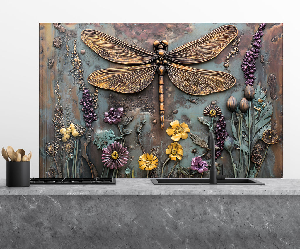 Dragonfly - Tempered Glass Kitchen Backsplash-BacksplashArtworks