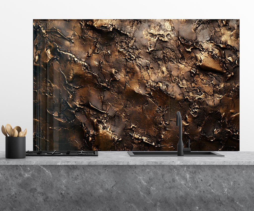 Bronze Lava Effect - Glass Kitchen Backsplash-BacksplashArtworks