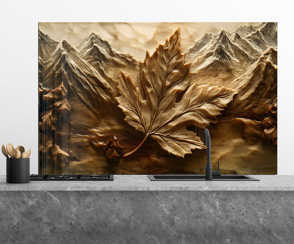 Rustic Maple Leaf - Glass Kitchen Backsplash-BacksplashArtworks