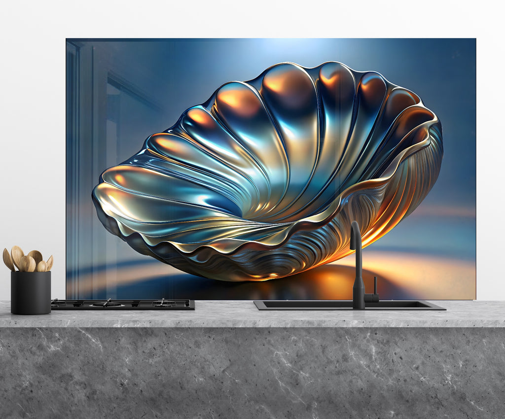 Lustrous Shell - Glass Kitchen Backsplash-BacksplashArtworks