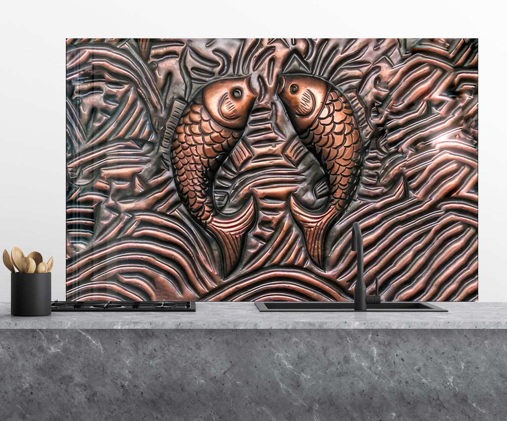 Feng Shui Koi Fish - Tempered Glass Kitchen Backsplash-BacksplashArtworks