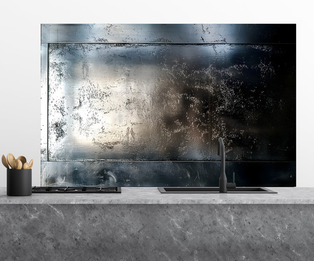 Sleek Dark Metallic - Glass Kitchen Backsplash-BacksplashArtworks