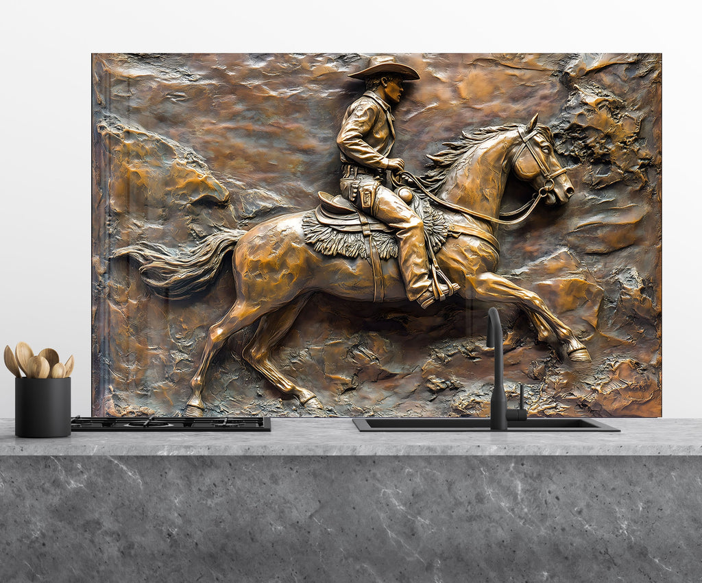Western Cowboy - Glass Kitchen Backsplash-BacksplashArtworks