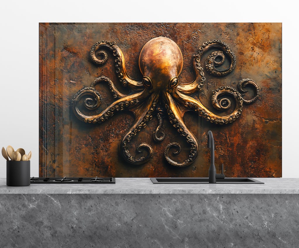 Vintage Octopus - Glass Kitchen Backsplash-BacksplashArtworks