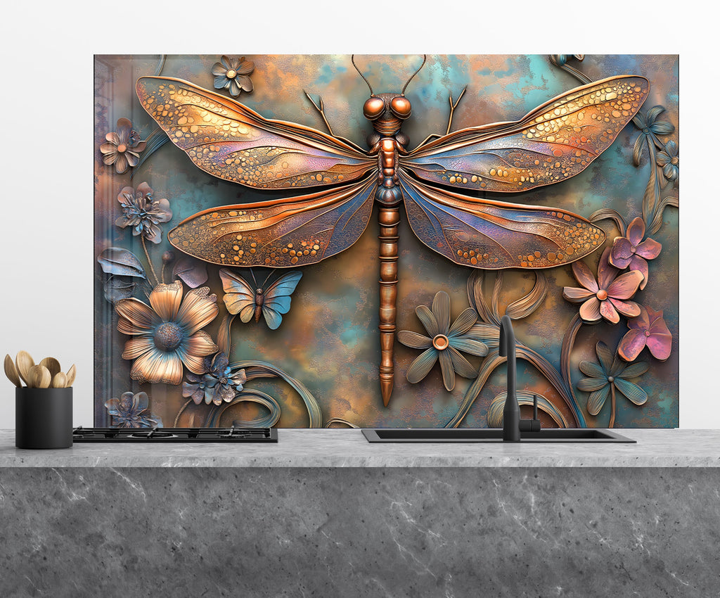 Enchanting Dragonfly - Tempered Glass Kitchen Backsplash-BacksplashArtworks