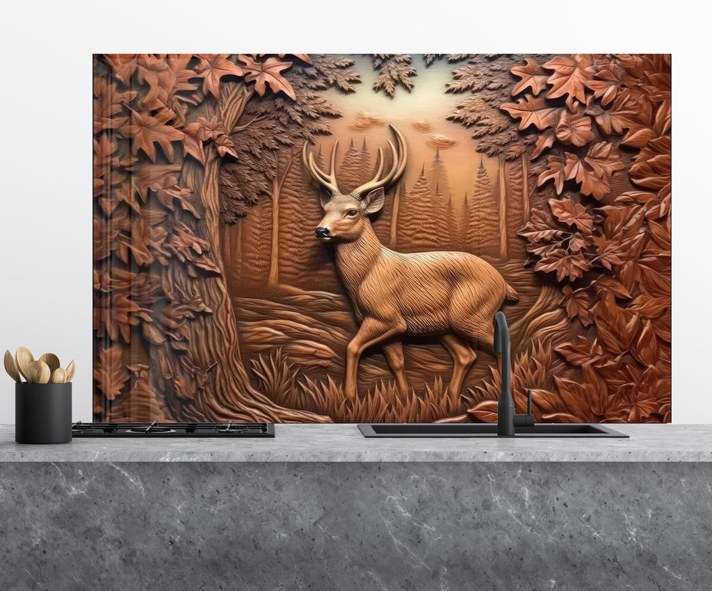 Majestic Deer Forest - Tempered Glass Kitchen Backsplash-BacksplashArtworks