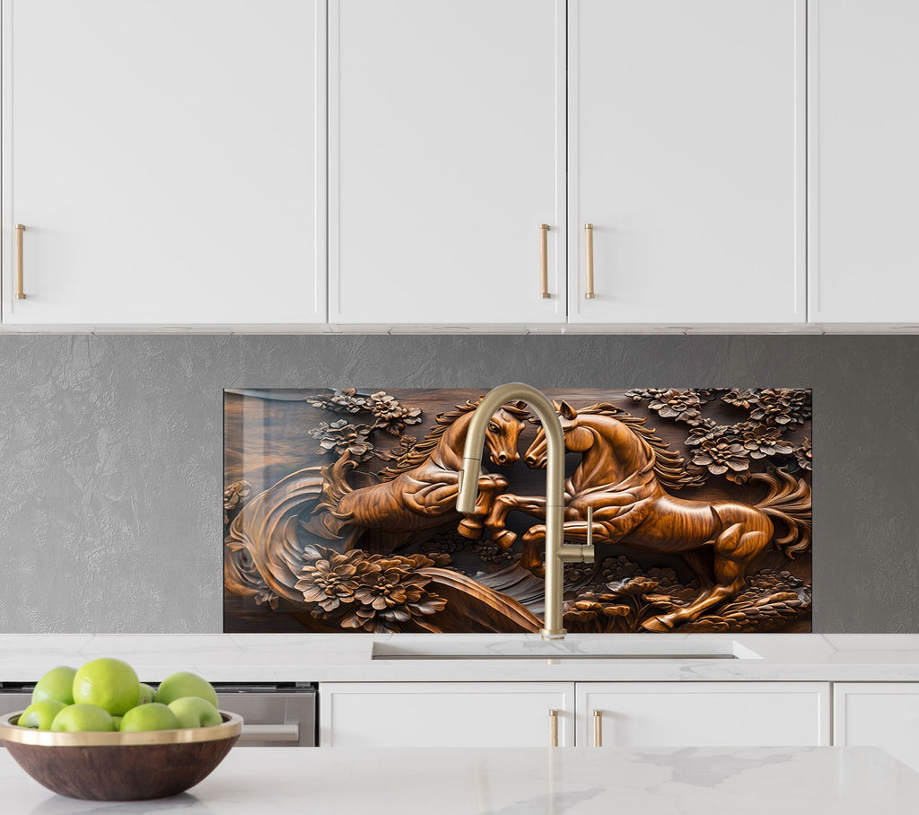 Majestic Stallions - Glass Kitchen Backsplash-BacksplashArtworks