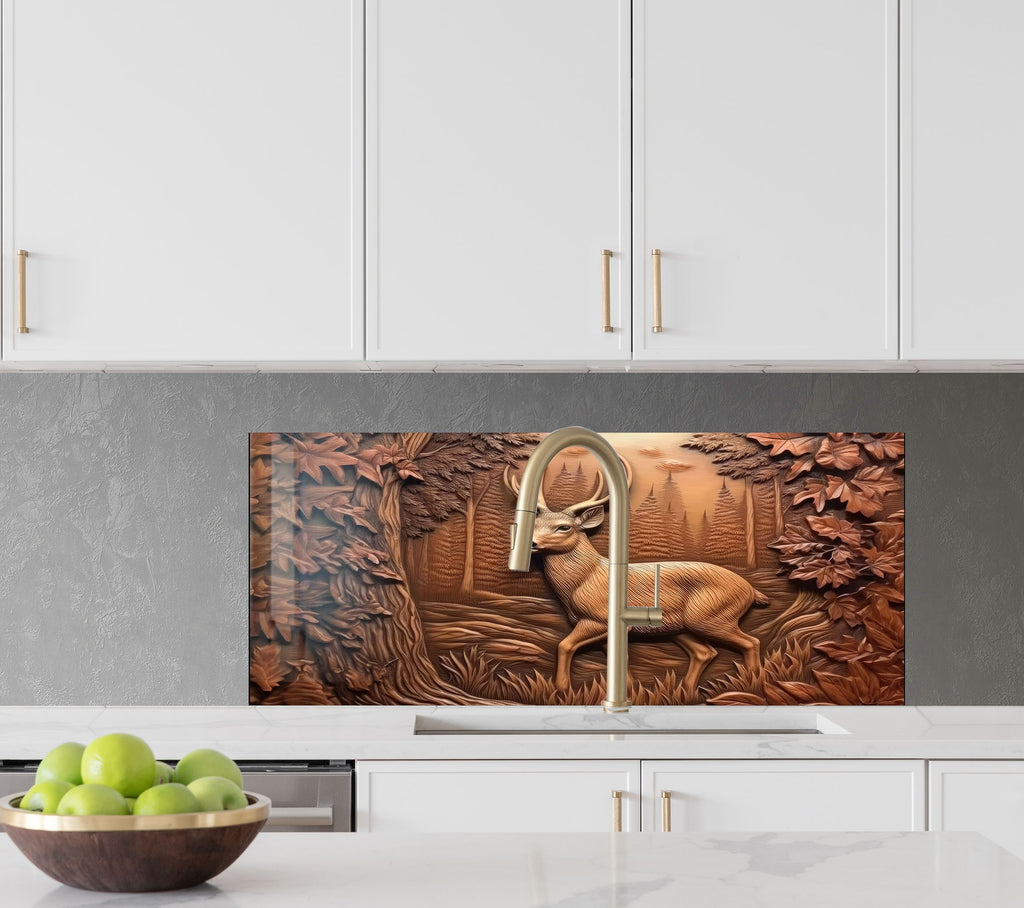 Majestic Deer Forest - Tempered Glass Kitchen Backsplash-BacksplashArtworks