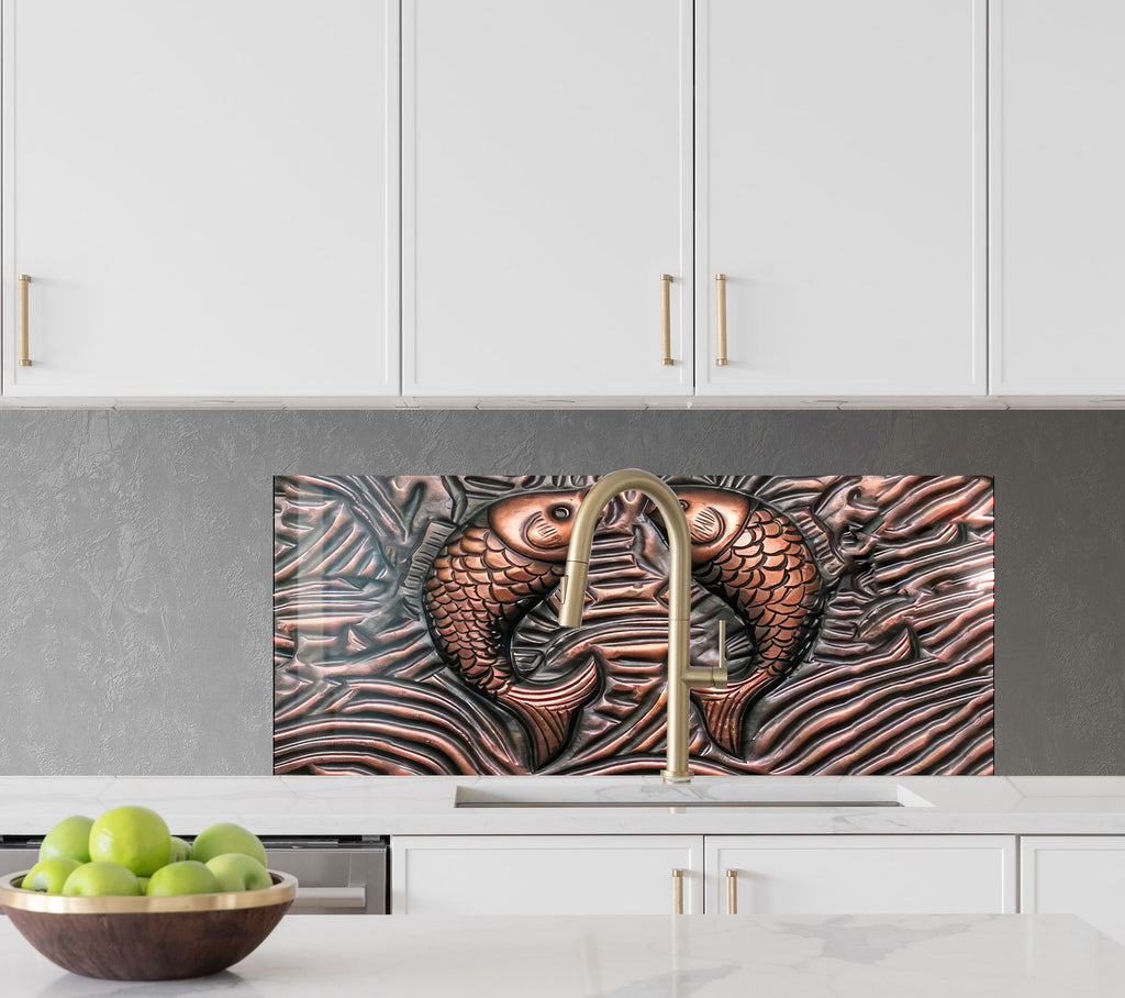 Feng Shui Koi Fish - Tempered Glass Kitchen Backsplash-BacksplashArtworks