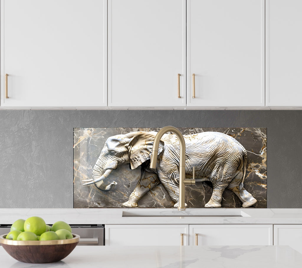 Elegant Elephant Marble - Glass Kitchen Backsplash-BacksplashArtworks