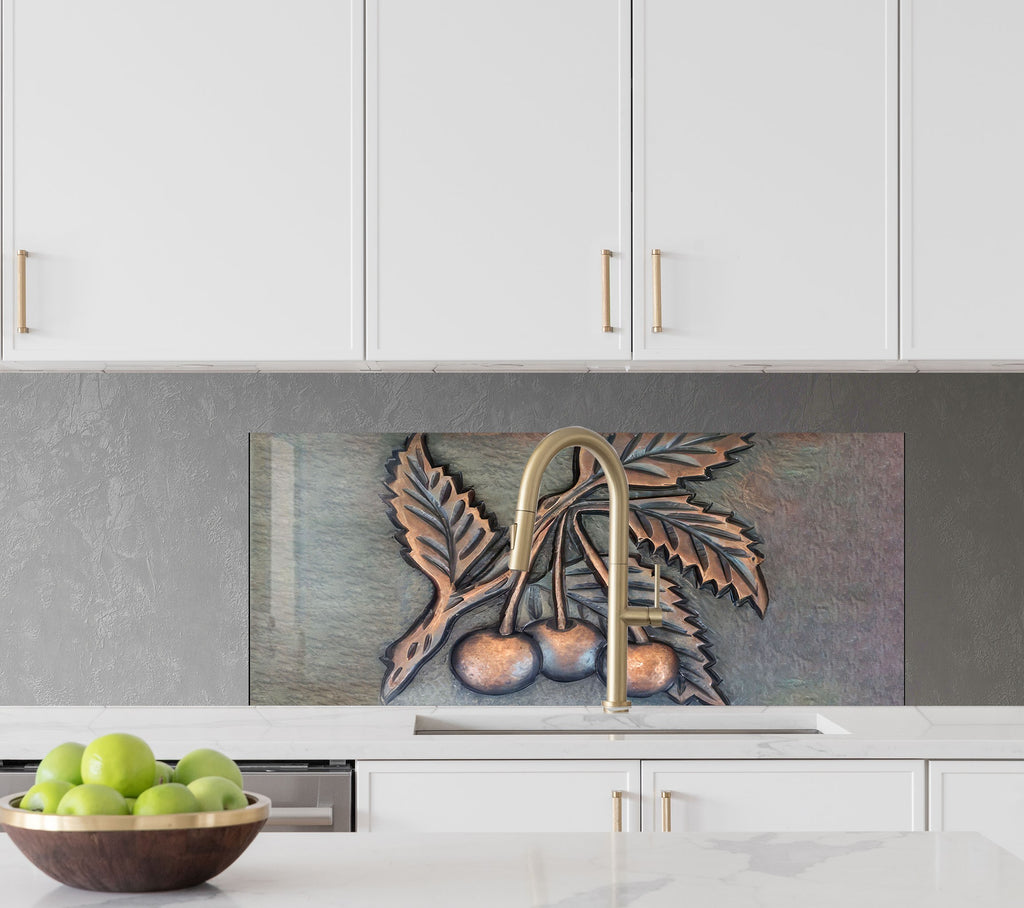 Cherry Charm Luxurious - Glass Kitchen Backsplash-BacksplashArtworks